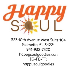 Happy Soul Logo, 323 10th Avenue West Suite 104, Palmetto, Florida, 34221, 941-932-7330, happysoulgoodies.com, Ig-FB-TT: happysoulgoodies